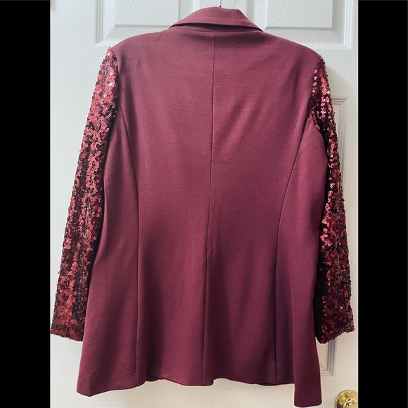 DG2 by Diane Gilman Size Medium Maroon Burgundy Women's Sequins Party Blazer - Picture 3 of 7